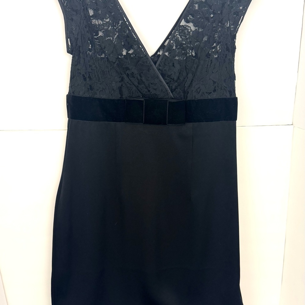 Banana Republic Womens Dress Size 10P Black Lace Midi Sleeveless Bow NWT